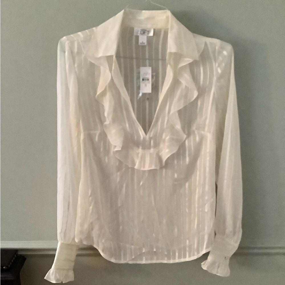 Ann Taylor LOFT Womens Ruffle Blouse Top sz 8 NWT Cream